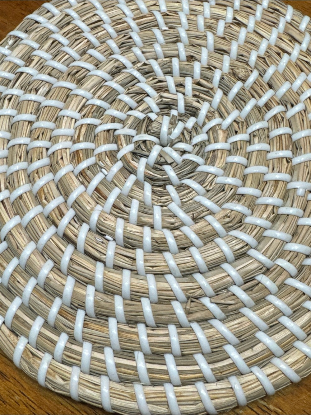 Woven Round Rattan Placemat with White Accent